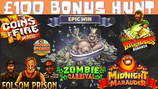 £100 LOW STAKES BONUS HUNT : Folsom Prison, Big Bass Bonanza, Midnight Marauder, Zombie Carnival +++