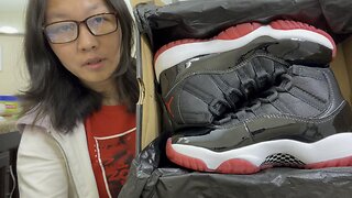 This is a pair FAKE Air Jordan 11 shoes