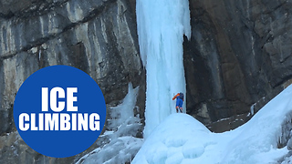 Climber becoming the first person in the world to ascend a 300m frozen waterfall, without ropes