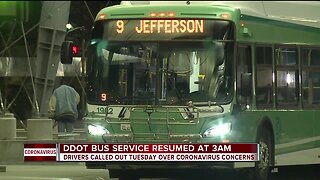 DDOT bus service resumed at 3 a.m. after drivers called out over coronavirus concerns