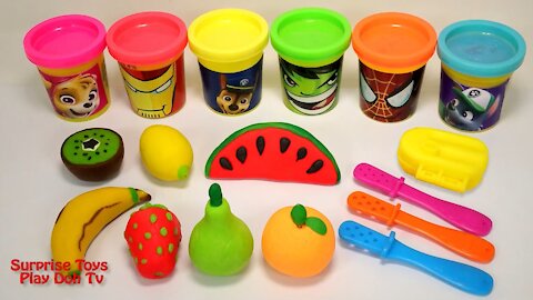 Making 3 Ice Cream with Play Doh Fruits and Learn Colors and Fruit Names