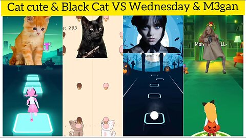 Cat Cute & Black Cat VS Wednesday & M3gan | Tiles Hop: EDM Rush!