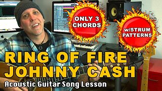 Ring Of Fire by Johnny Cash Guitar Song lesson ONLY 3 Chords - with TABS