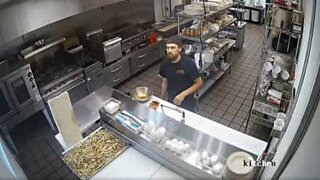Security camera focuses on butter-fingered cook