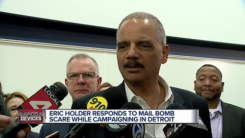 Eric Holder responds to mail bomb scare while campaigning in Detroit