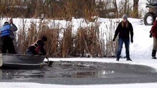 Deer rescued from frozen lake in Canada