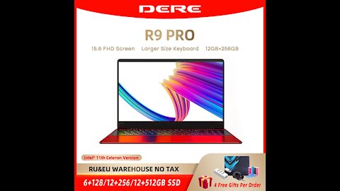 Dere R9 PRO 15.6 inch Laptop 12GB RAM 256GB ROM SSD Notebook Windows 10 pro