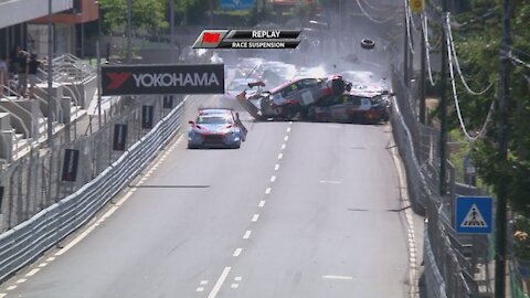 WTCR Race 1 Big crash in the streets of Vila Real Portugal