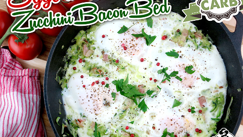 Eggs in zucchini bacon bed