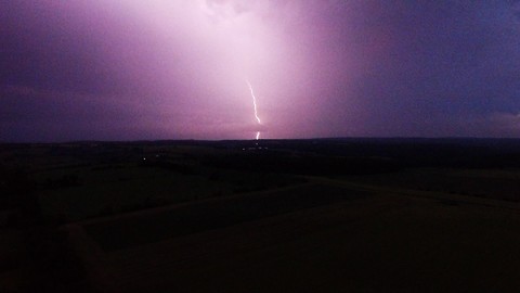 Dramatic lightning storm captured by high altitude drone