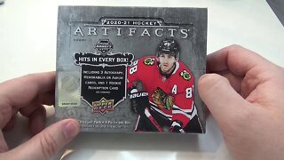 Jay opens a box of Upper Deck 20/21 Artifacts hockey cards