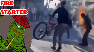 College Derp Tries To Put Out a Man on Fire By Throwing a Bike At Him!