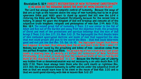 Rev. 5;18:4 CHRIST'S RESTORATION OF CHRISTIANITY IS AS HIGH AS THE HEAVENS ABOVE THE RELIGIONS OF MEN!