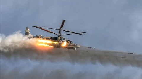 Russian Kamov Ka-52 Alligator Helicopters Fire Rockets And Cannons During Aerial Gunnery