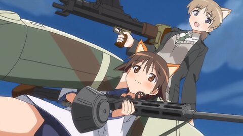 Strike Witches - Yoshika helps Lynette shoot a Neuroi