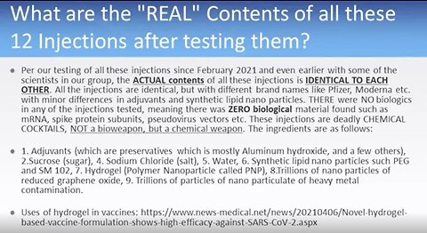 Scientist speaks out- These are the ingredients of the vaccines. NONE OF THEM ARE SALINE - 8-28-22