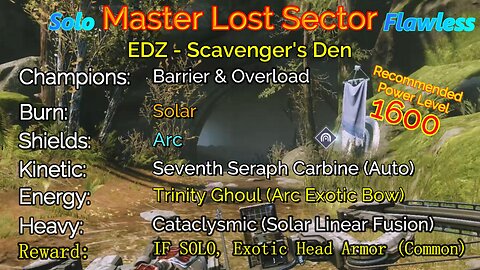 Destiny 2 Master Lost Sector: EDZ - Scavenger's Den on my Warlock Solo-Flawless 11-27-22
