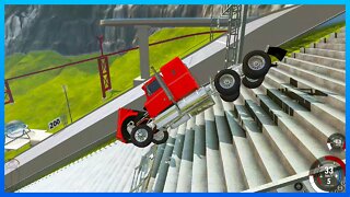 Cars vs Stairs & Cars vs Bollards, Stairs Jumps Down #317 – BeamNG Drive Crashes
