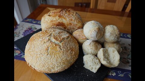 No-Knead Italian Sesame Seed Bread… baked 4 ways (super easy… no machines)