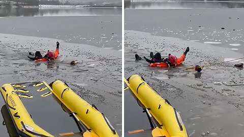 Firefighters rescue dog from frozen river