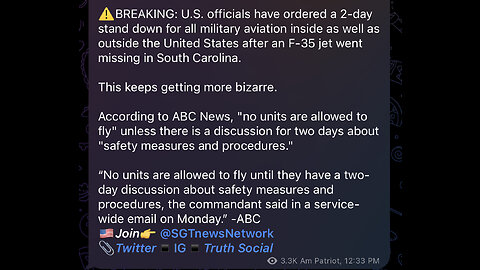 ⚠️BREAKING: U.S. officials have ordered a 2-day stand down for all military aviation