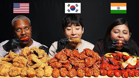 [America Vs India Vs korea] try each other chicken!!fried,spicy,tandoori(Asmr Mukbang)