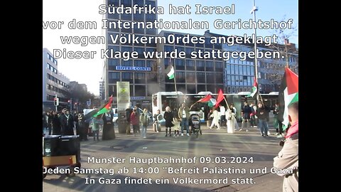 Jeden Samstag ab 14:00 "Befreit Palästina und Gaza": Kundgebung am 9.3.2024 Münster Hbf-Haupteingang