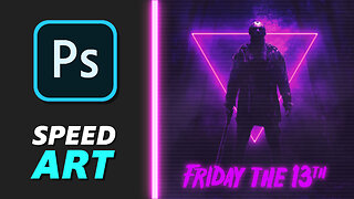 Friday the 13th Poster in Synthwave style | Speed Art (Photoshop) | Retro Wave 80's Neon Horror