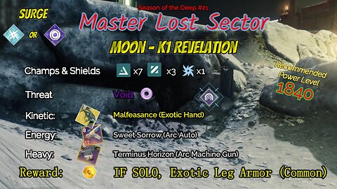 Destiny 2 Master Lost Sector: Moon - K1 Revelation on my Arc Hunter 6-25-23