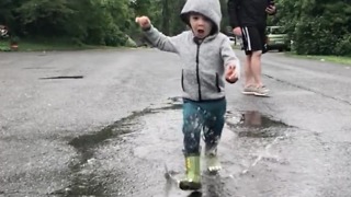Awesome slow motion toddler puddle jumping