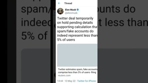 Twitter Shares Drop 19% Elon Musk Deal 'Temporarily on Hold' #cryptomash #cryptonews #viralvideo2022