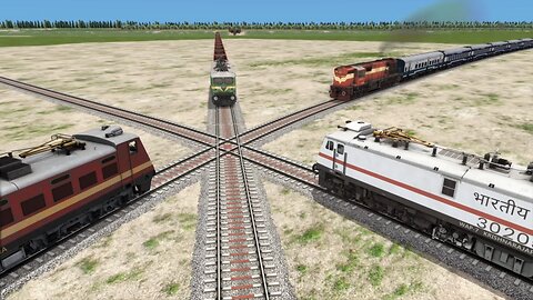 Five Trains at Forked Railroad | Cross Each Other at Diamond Crossing - Train Simulator