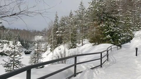 trail in the park at the marble quarry in winter