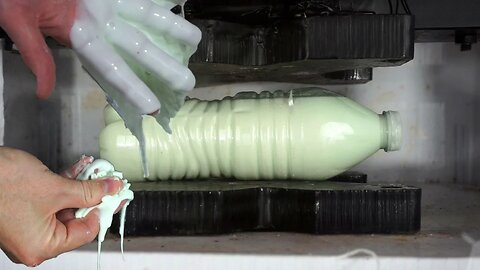 Bottle Of Oobleck Crushed By Hydraulic Press | Non-Newtonian Fluid