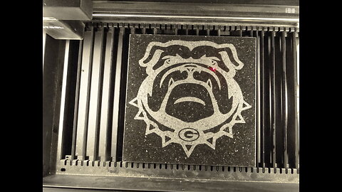 CO2 laser engraving a Georgia Bulldog for a monument. Milltown Engraving