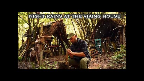 Rainy night Viking house in bush shelter - hamburger - preparing for winter
