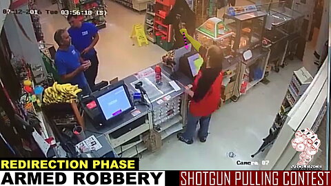 Risky disarm of a shotgun by a clerk | No shots fired