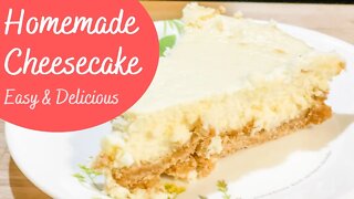 Easy Homemade Cheesecake w/ Perfect Graham Cracker Crust - No spring form pan or water bath needed!