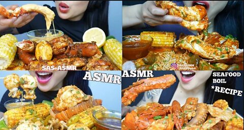 SAS-ASMR spicy SEAFOOD boil eggs, corn, enoki mushrooms eating 🍤🦞| asmr mukbang seafood compilation