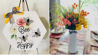 Easy Bumble Bee Door-Wall Hanger DIY| Dollar Store Crafts| Floral Arrangement DIY| Summer Home Decor