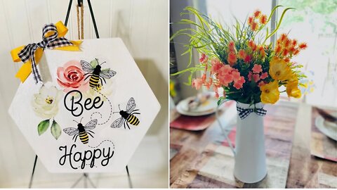 Easy Bumble Bee Door-Wall Hanger DIY| Dollar Store Crafts| Floral Arrangement DIY| Summer Home Decor