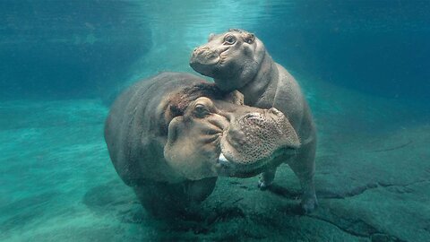 Wonderful Watch Baby Hippo Learn To Swim !