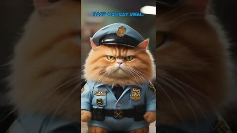 🚨🐱 Tight Squeeze: Post-Feast Uniform Challenge! 😂🍗 #holiday #holidays #cat #catlover #cops
