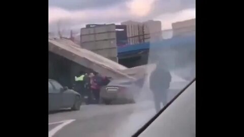 Concrete Truck Bridge Collapse 😳 #shorts #dashcams #baddrivers #accidentnews