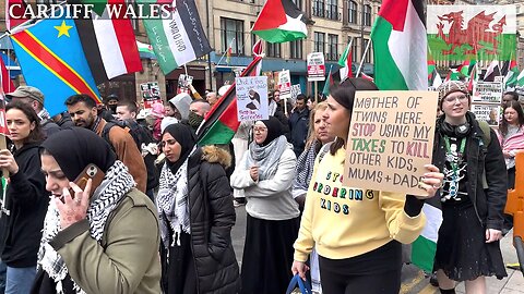 Global March for Sudan and Palestine, Callaghan Square, Cardiff Wales