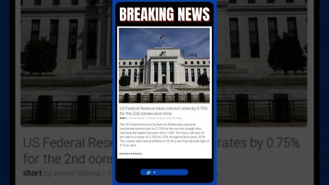 US Federal Reserve hikes interest rates by 0.75% for the 2nd consecutive time #shorts #news