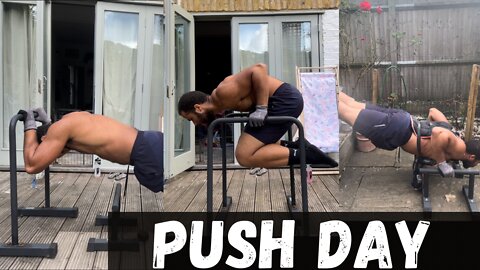 Calisthenics - Chest shoulders and triceps training on P Bars