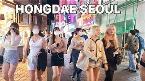 Live Walk in Korea | Burning Hongdae Street Night Walking Tour | Night walk