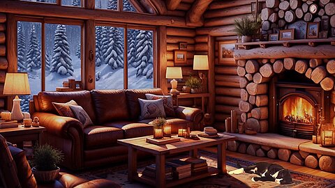 Crackling Fireplace and Wind in a Cozy Cabin