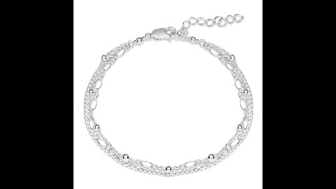 Amberta Women's 925 Sterling Silver Link Chain Bracelet for Charms (Adjustable)